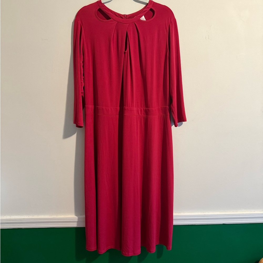 London Times Vibrant Red Long Sleeve Dress